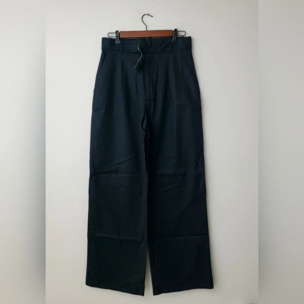 Banana Republic High Rise Pleated Wide Leg Linen Cotton Pants Black Size 8 NWT